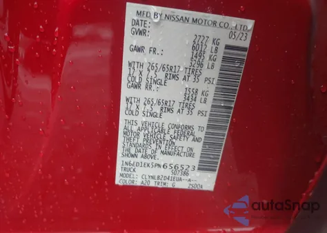 2023 Nissan Frontier Sv 4X4 z USA, uszkodzony, nr VIN 1N6ED1EK5PN656523